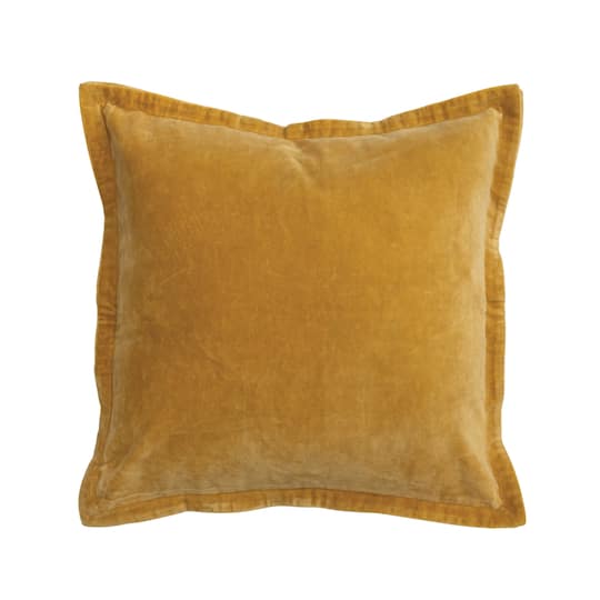 Mustard Cotton Velvet Pillow Cover with Patterned Flanged Edge
